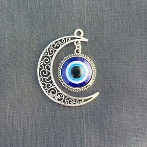 Crescent Moon Evil Eye Pendant Silver